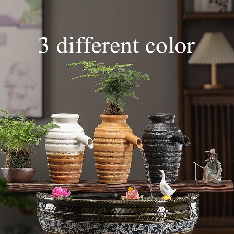 Andady Outdoor Garden Fountain Spitter Pond Water Feature Pump Ceramic Pot Decoration (Black 5.7 inch) - Image 3